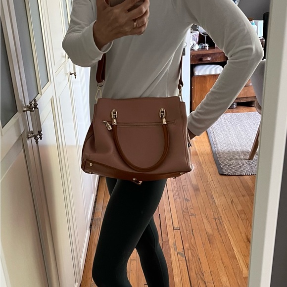 Genuine Leather Valentina Shoulder Cross-Body Bag - Pink and Tan - Picture 13 of 15